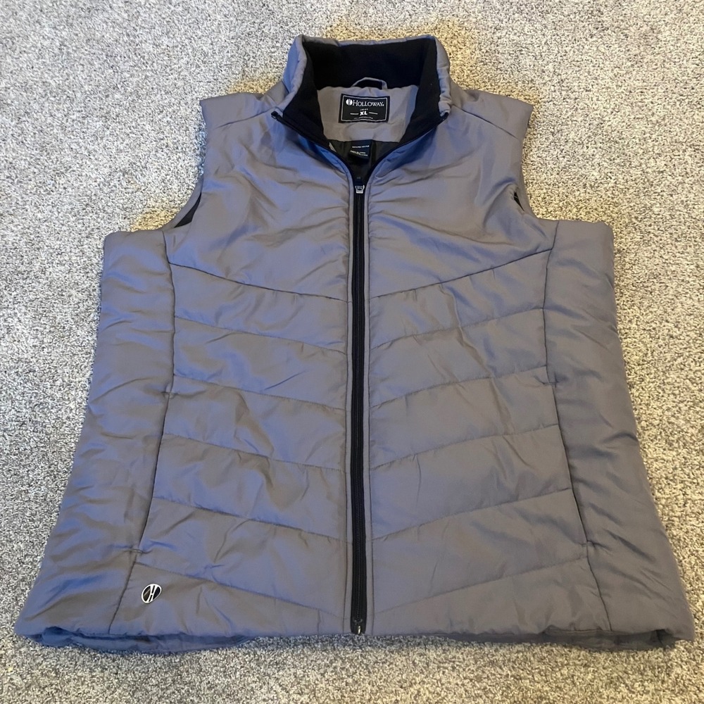Holloway Womens Gray Puffer Vest Full Zip Quilted Sleeveless Jacket XL Layering